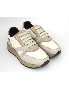 Grunland Sneakers Fondo Medio Camoscio Pelle Beige Multi