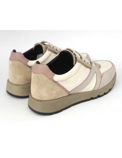 Grunland Sneakers Fondo Medio Camoscio Pelle Beige Multi