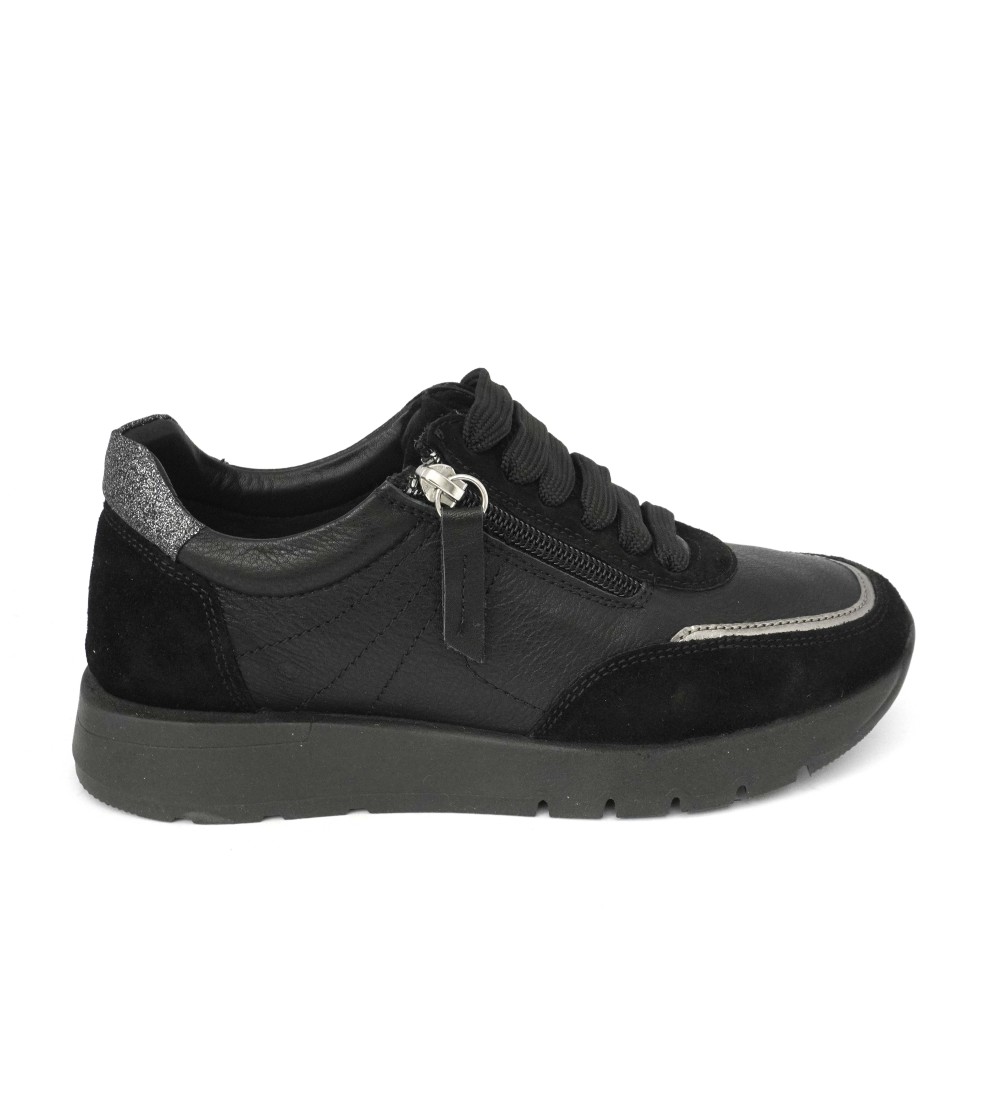 Grunland Sneakers Fondo Medio con Zip Pelle Nero