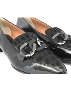 MOT-Clè Mocassino a Punta Tacco Basso Naplak Cocco Nero