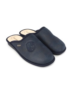 Walksan Ciabatta Uomo Sottopiede Pelle Logo Camoscio Blu