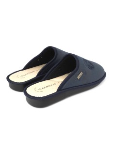 Walksan Ciabatta Uomo Sottopiede Pelle Logo Camoscio Blu