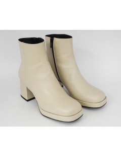 Noa Tronchetto Platform Tacco Squadrato Fasciato Pelle Latte