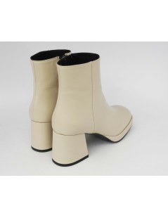 Noa Tronchetto Platform Tacco Squadrato Fasciato Pelle Latte