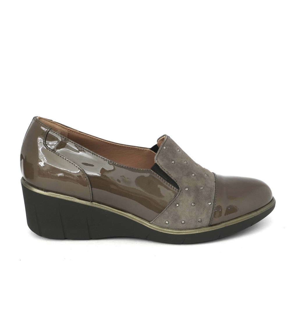 Confort Mocassino Zeppa Media Comfort Strass Naplak Taupe
