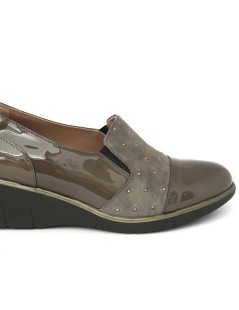 Confort Mocassino Zeppa Media Comfort Strass Naplak Taupe