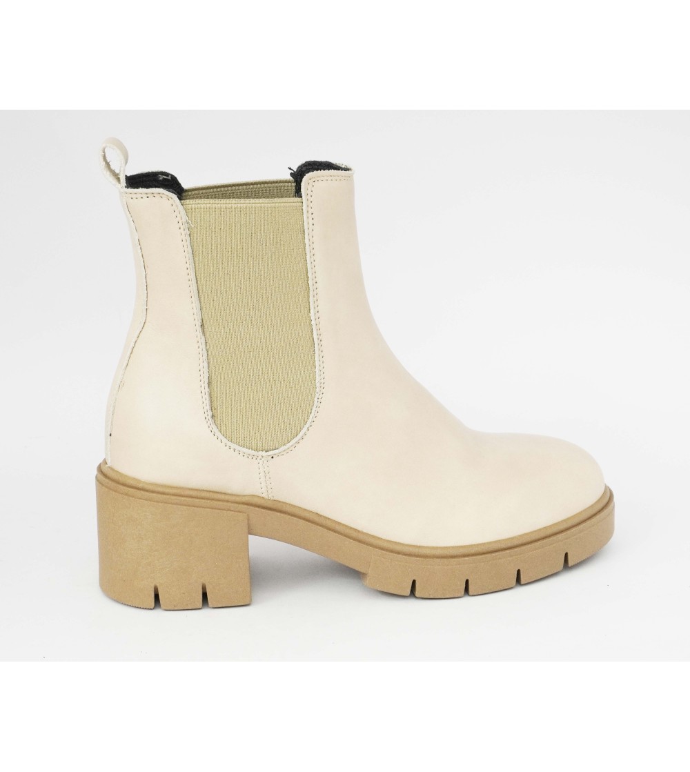 Grunland Tronchetti Tacco Medio Doppio Elastico Pelle Panna