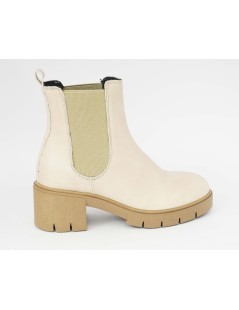 Grunland Tronchetti Tacco Medio Doppio Elastico Pelle Panna