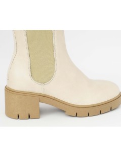 Grunland Tronchetti Tacco Medio Doppio Elastico Pelle Panna