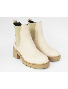 Grunland Tronchetti Tacco Medio Doppio Elastico Pelle Panna