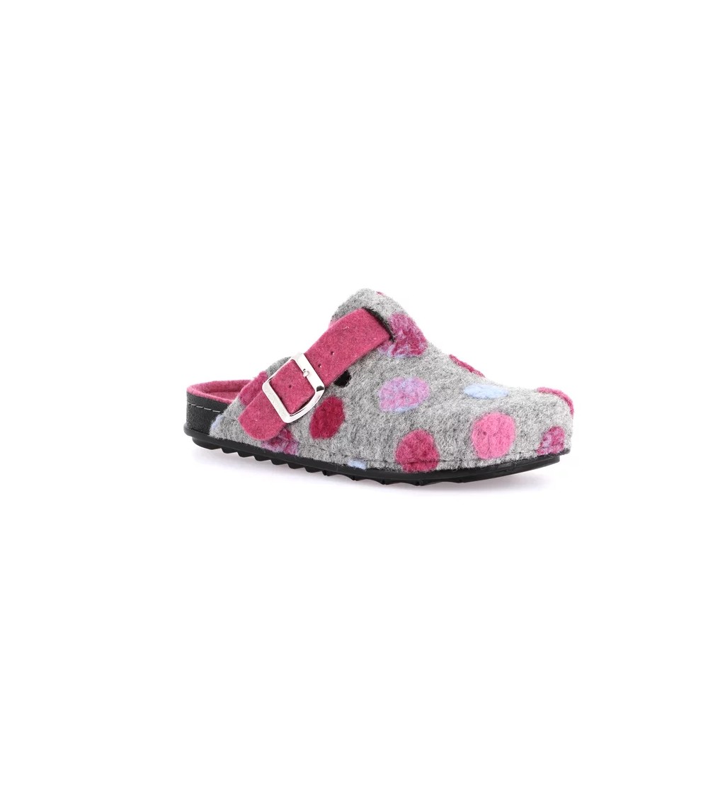Grunland Ciabatta Donna Boston Pois Feltro Grigio Fuxia