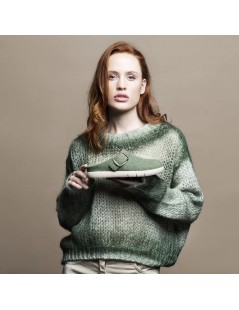 Grunland Ciabatta Zeppa Media Plantare Fibbia Feltro Verde