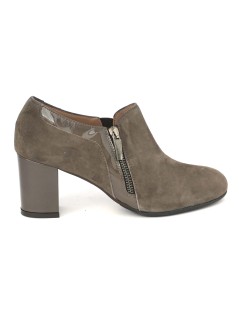 Confort Mocassino Accollato con Zip Vernice Camoscio Castagno