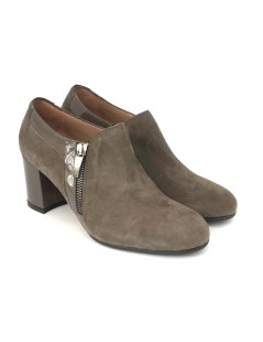 Confort Mocassino Accollato con Zip Vernice Camoscio Castagno