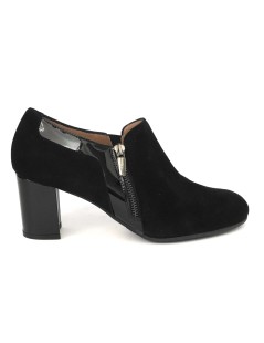 Confort Mocassino Accollato con Zip Vernice Camoscio Nero