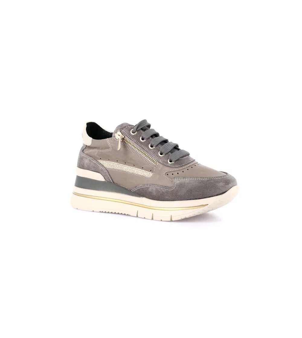 Grunland Sneakers City Zeppa Alta con Zip Pelle Taupe