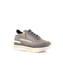 Grunland Sneakers City Zeppa Alta con Zip Pelle Taupe