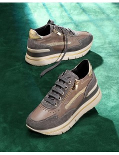 Grunland Sneakers City Zeppa Alta con Zip Pelle Taupe
