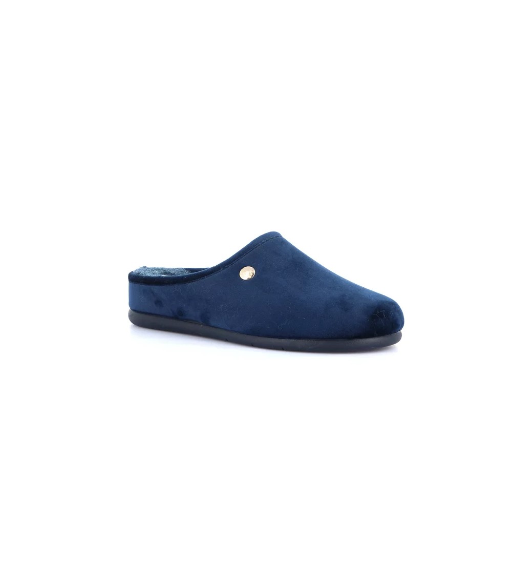 Grunland Ciabatta Zeppa Media Liscio Bottone Velour Blu