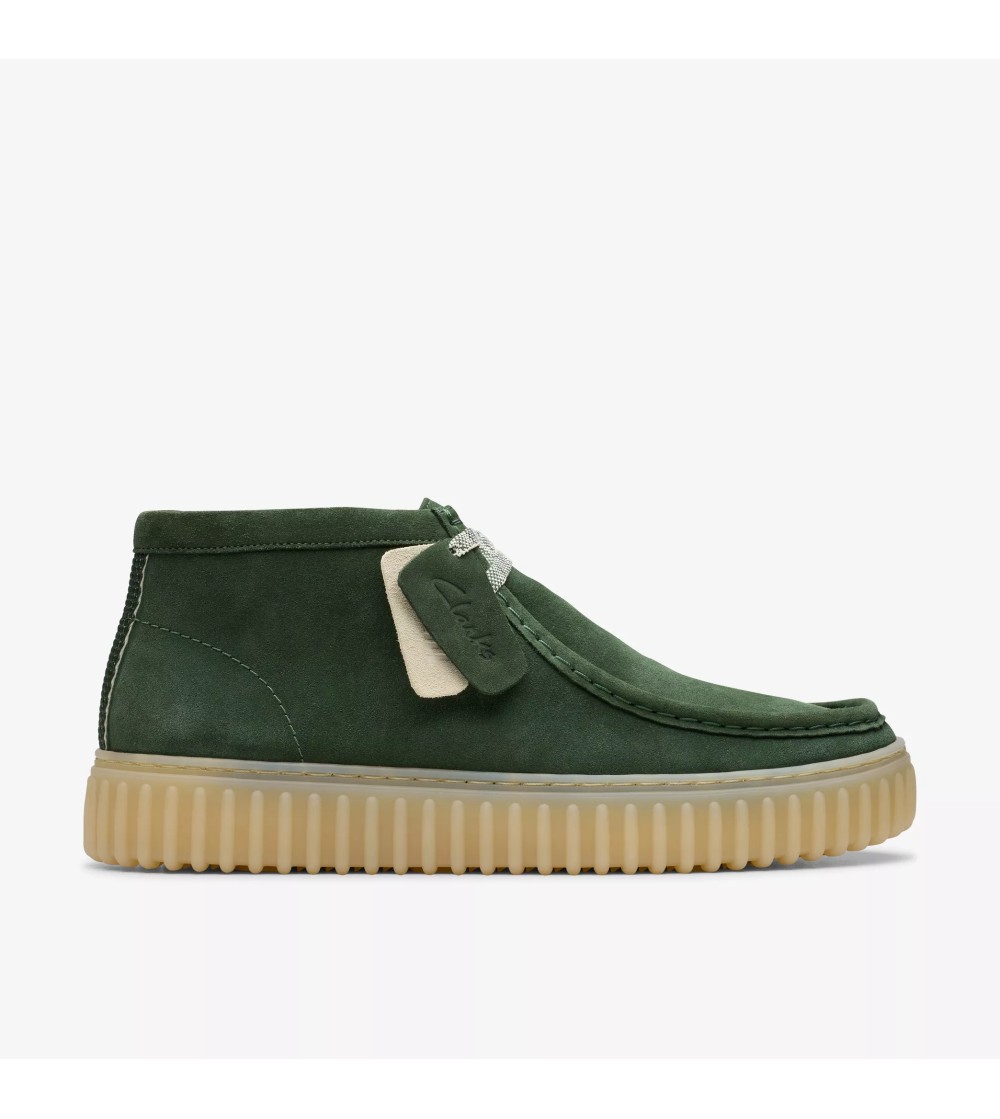 Clarks Polacchine Uomo Torhill Hi Fondo Rigato Camoscio Verde Scuro
