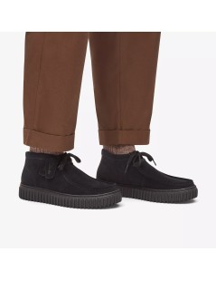 Clarks Polacchine Uomo Torhill Hi Fondo Rigato Camoscio Nero