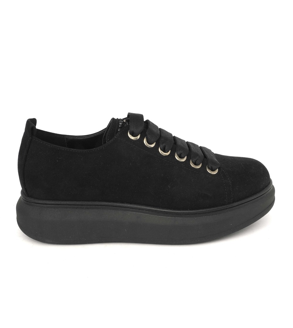 Cinzia Soft Sneakers Cassetta Fondo Medio Camoscio Nero