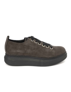 Cinzia Soft Sneakers Cassetta Fondo Medio Camoscio Taupe Nero
