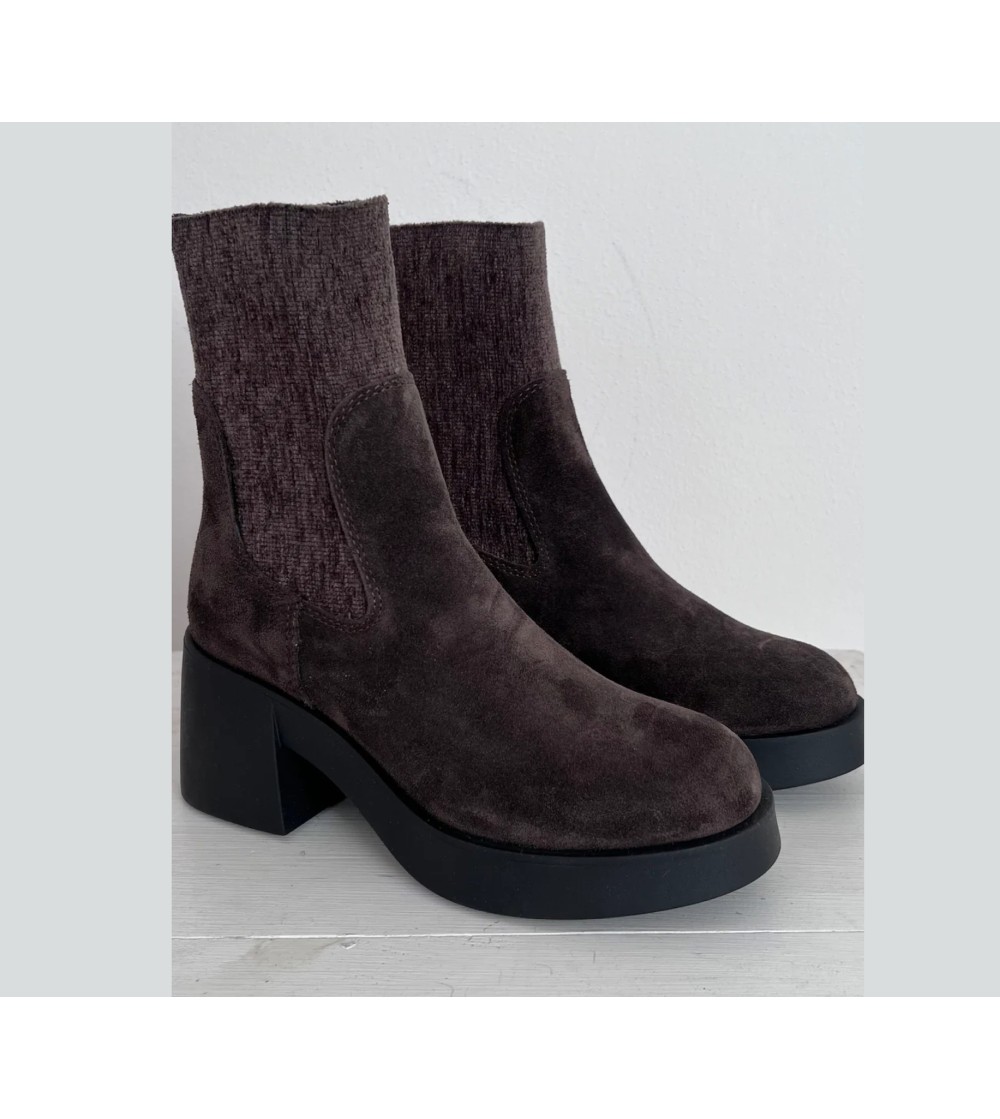 Francesco Brunelli Tronchetto Tacco Plateau Elastico Camoscio Ebano