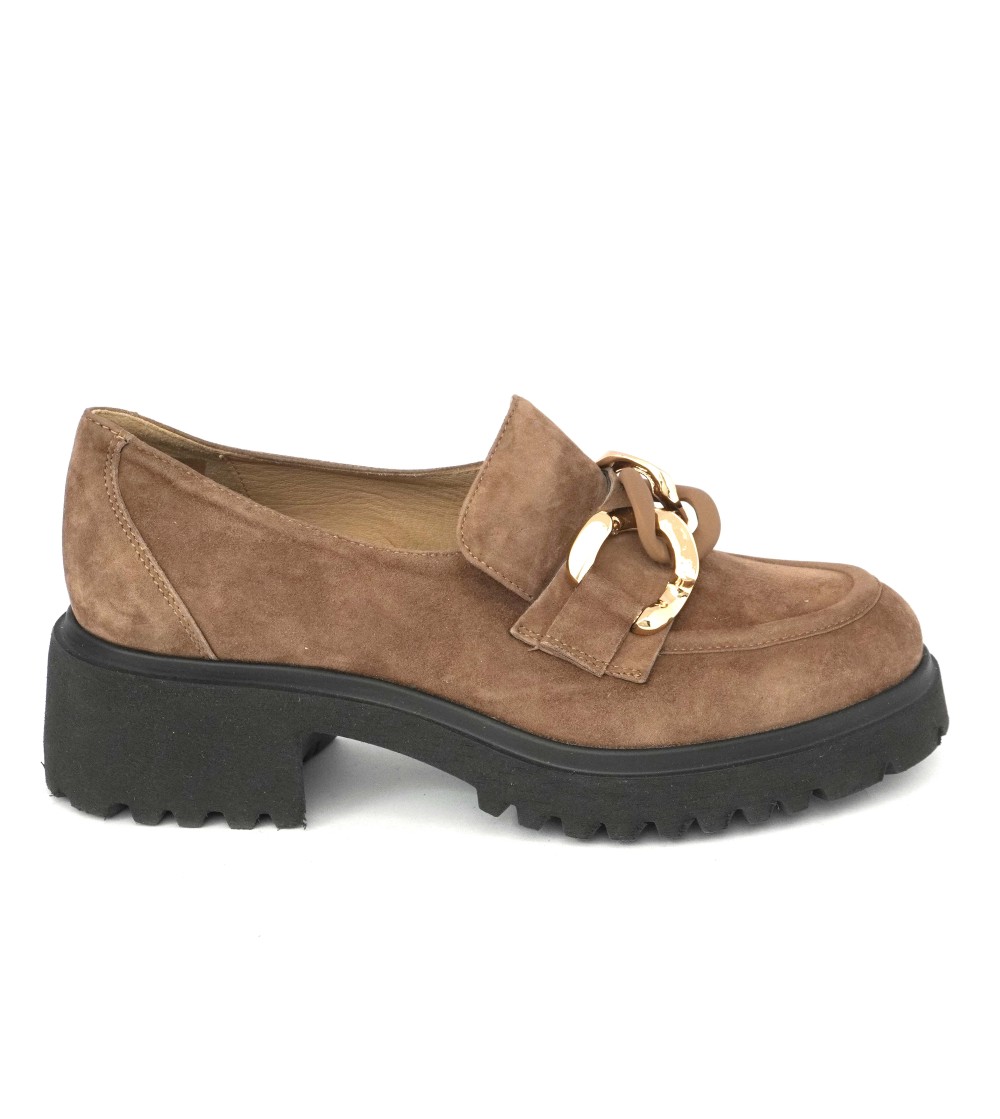 Donna Soft Mocassino Carro Medio Morsetto Camoscio Acero