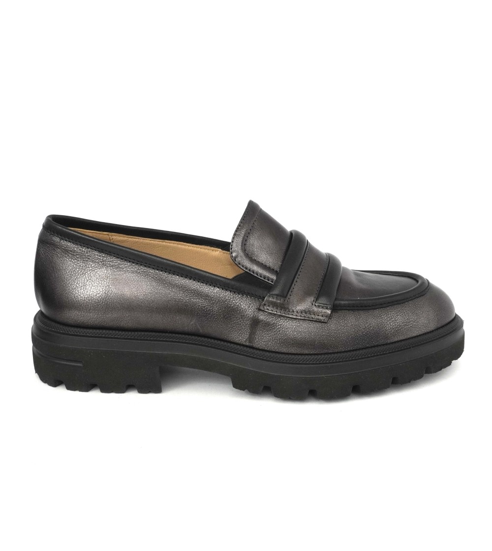 Donna Soft Mocassino Carro Medio Morsetto Laminato Antracite