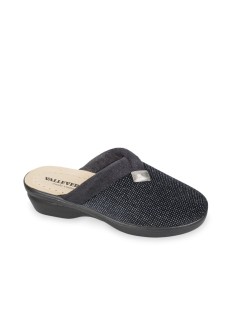 Valleverde Ciabatta Comfort Tessuto Elastic Glitter Nero