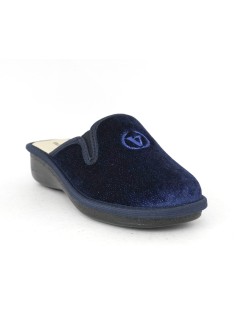 Valleverde Ciabatta Zeppa Media Logo Centrale Tessuto Brill Blu