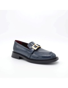 Lorenzo Mari Mocassino Punta Squadrata Fibbia Vernice Blu