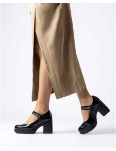 Wonders Mary Jane Plateau Tacco Alto Naplak Nero