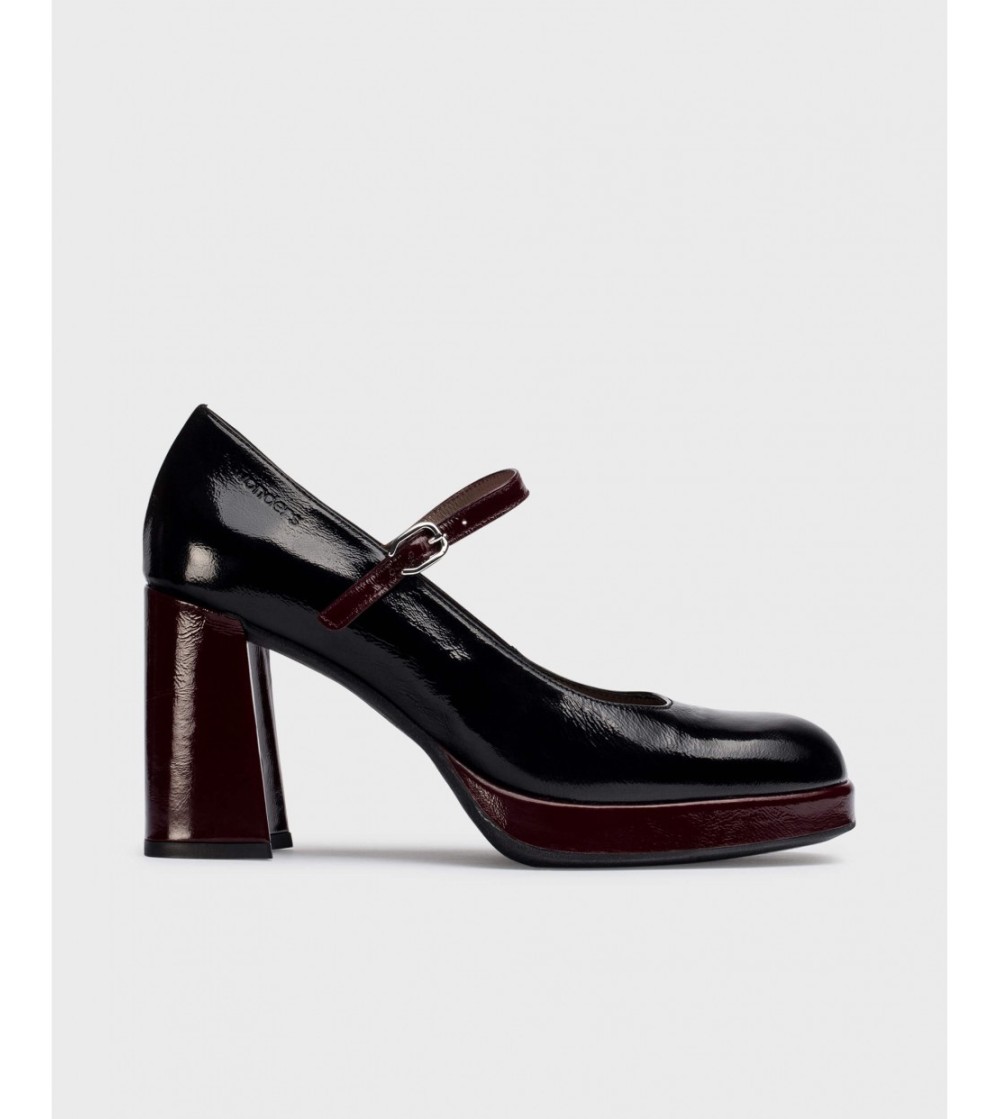 Wonders Mary Jane Tacco Alto Plateau Naplak Nero Vino