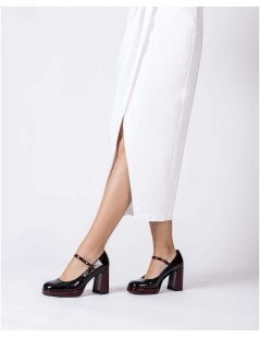 Wonders Mary Jane Tacco Alto Plateau Naplak Nero Vino