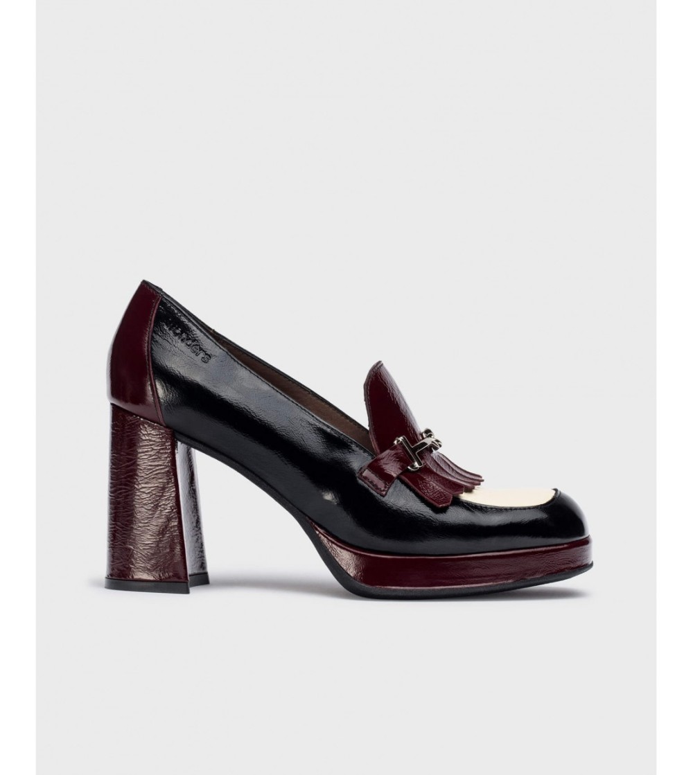 Wonders Mocassino Tacco Plateau Frangia Naplak Nero Vino