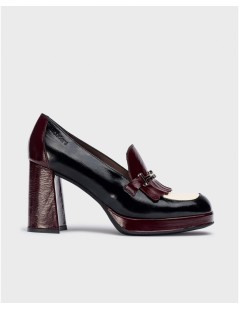 Wonders Mocassino Tacco Plateau Frangia Naplak Nero Vino