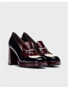 Wonders Mocassino Tacco Plateau Frangia Naplak Nero Vino