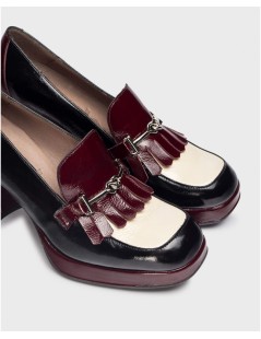 Wonders Mocassino Tacco Plateau Frangia Naplak Nero Vino