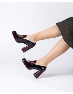 Wonders Mocassino Tacco Plateau Frangia Naplak Nero Vino