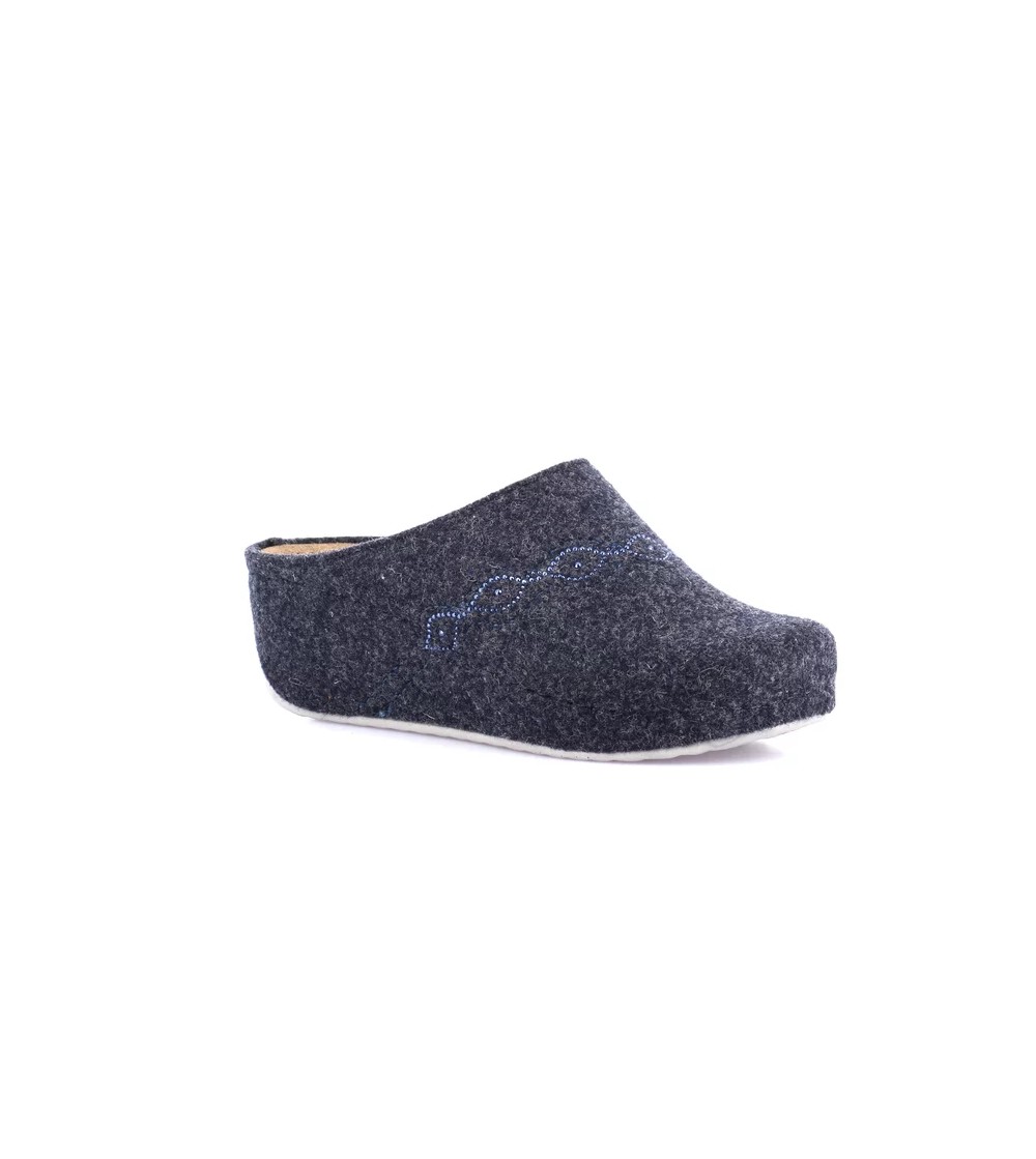 Grunland Ciabatta Zeppa Alta Feltro Pelle Strass Navy