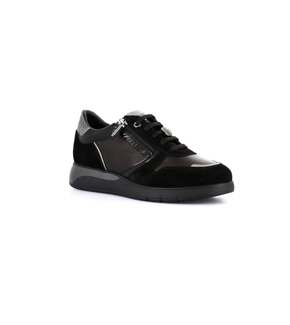 Grunland Sneakers Comfort con zip Laterale Camoscio Nero