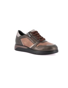 Grunland Sneakers Comfort con Zip Pelle Laminata Taupe