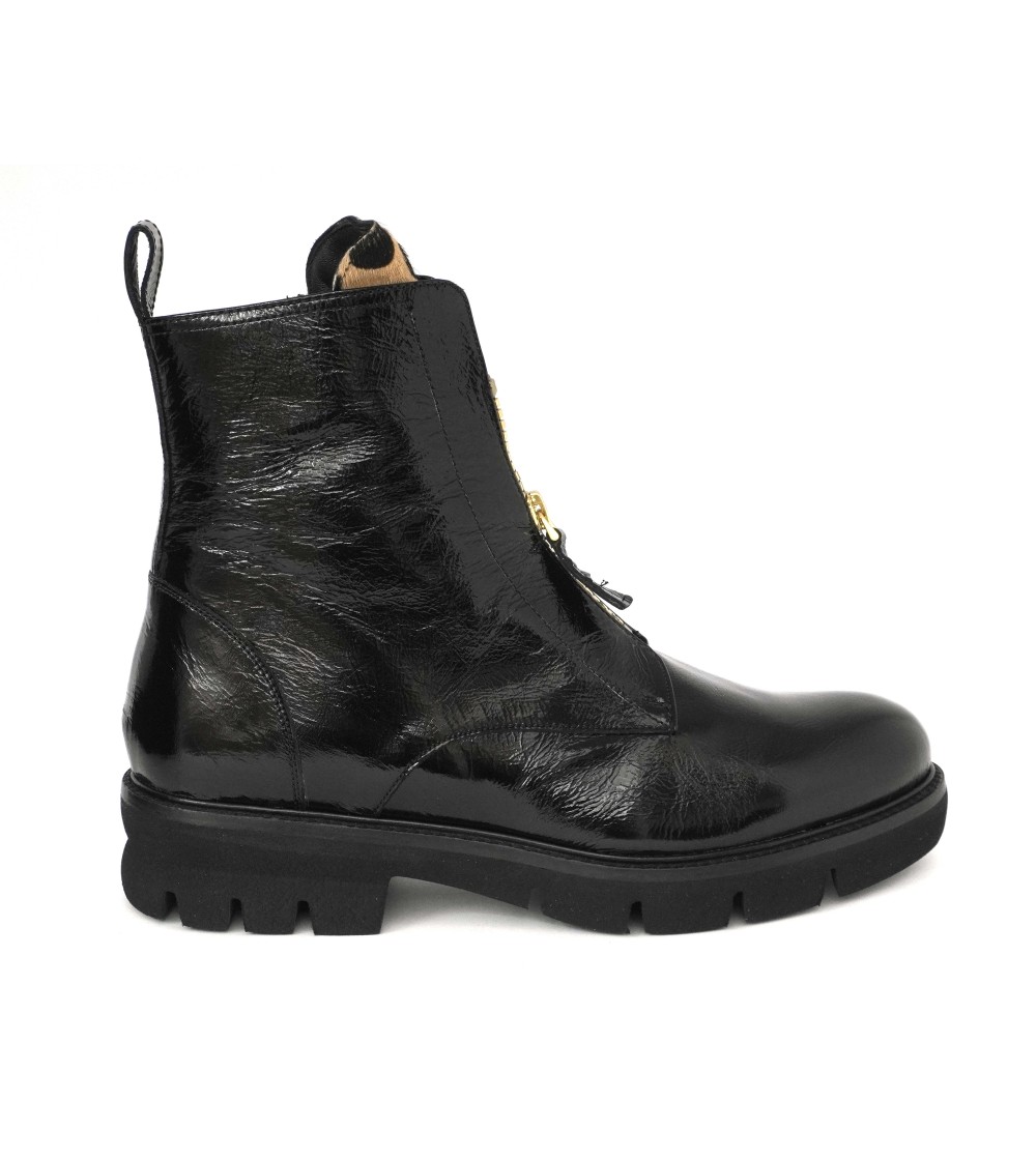 Le Gazzelle Anfibio Zip Centrale Linguetta Animalier Naplak Nero