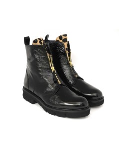 Le Gazzelle Anfibio Zip Centrale Linguetta Animalier Naplak Nero