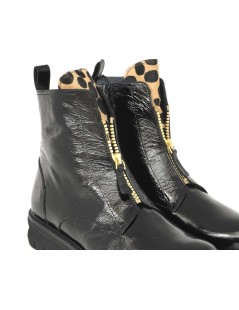 Le Gazzelle Anfibio Zip Centrale Linguetta Animalier Naplak Nero