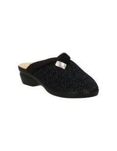 Valleverde Ciabatta Comfort Tessuto Elastic Glitter Nero