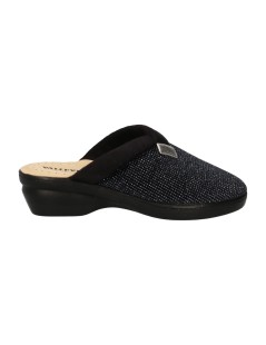 Valleverde Ciabatta Comfort Tessuto Elastic Glitter Nero