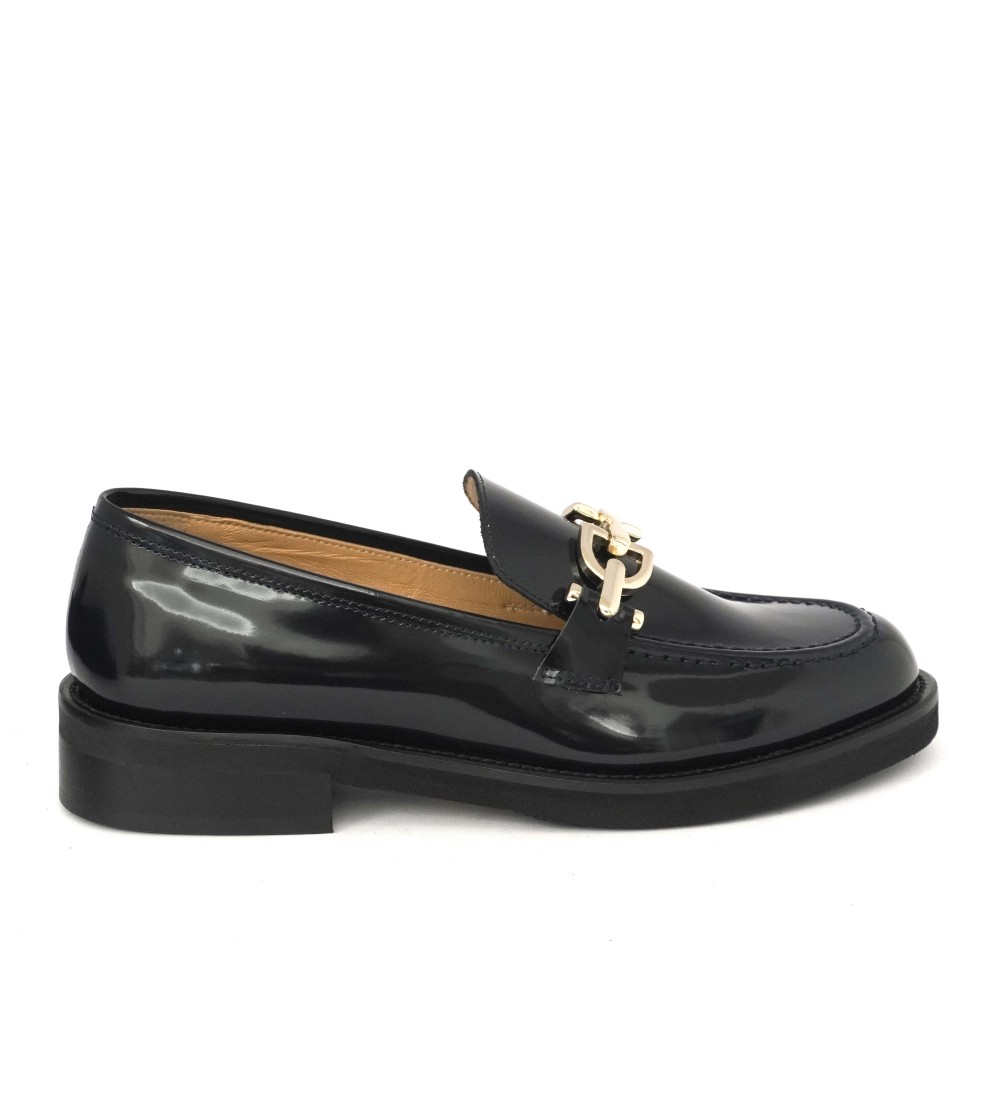 Luca Grossi Mocassino Vaschetta Morsetto Oro Vernice Lux Blu Notte